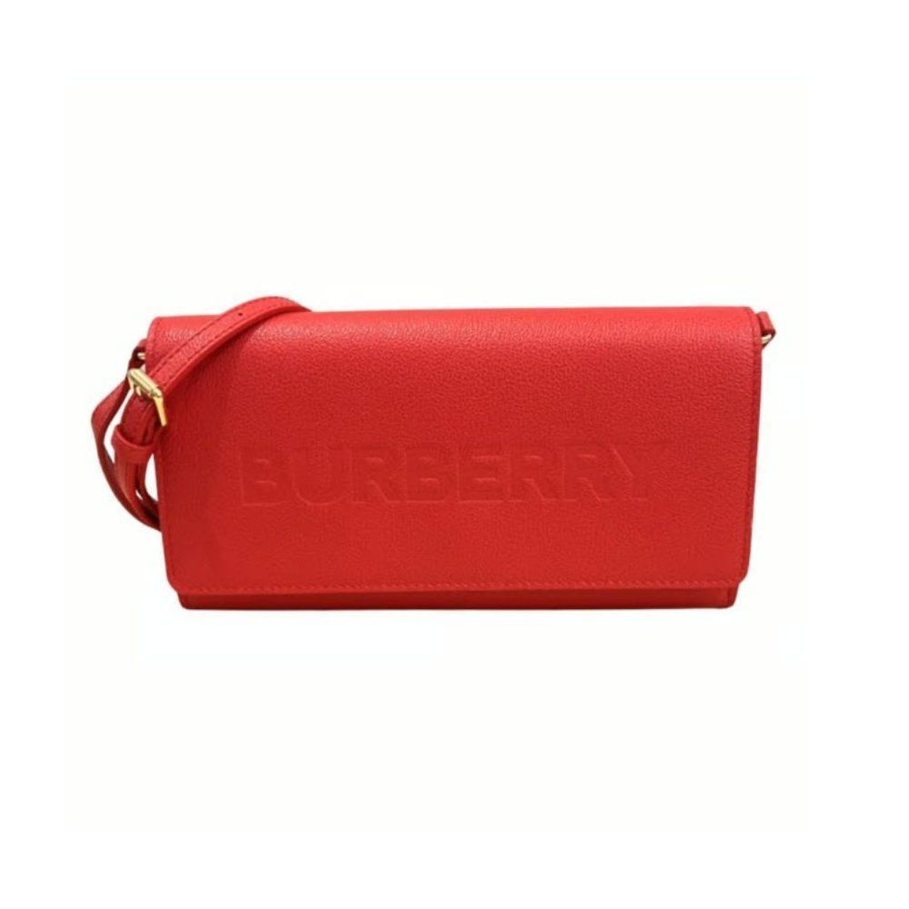 NWT Burberry Henley Logo Leather Crossbody in Red leather
